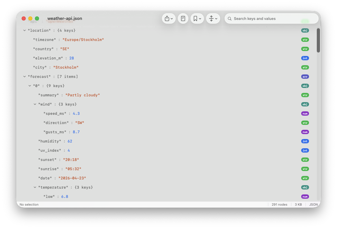 MachStruct visar ett JSON-träd